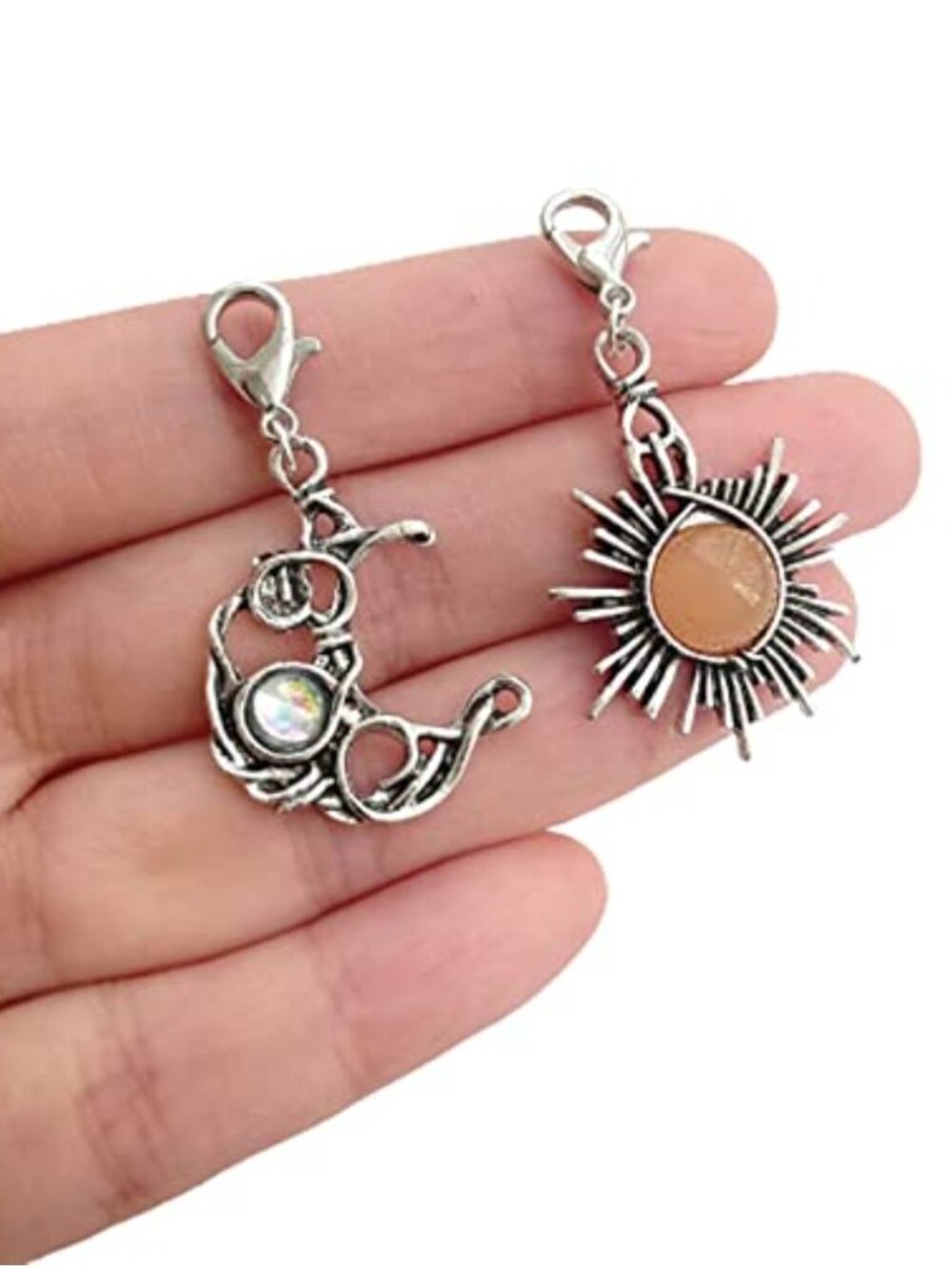 Sun Moon Clip on Charm Crystal Moonstone Zipper Pull Purse Charms